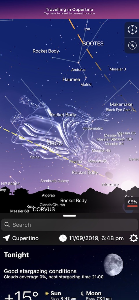 Night Sky iOS aplikace screenshot
