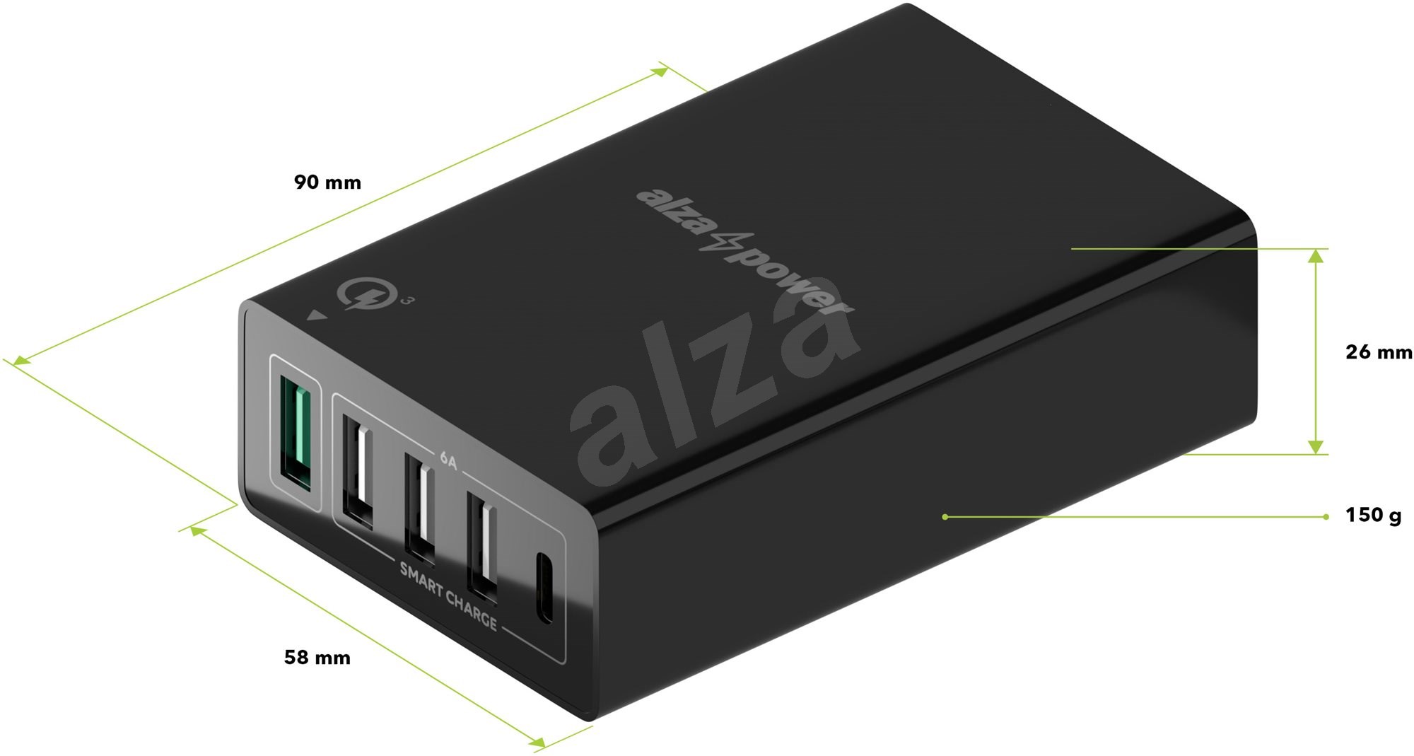 Univerzalni nabijecka AlzaPower cerna pohled zboku