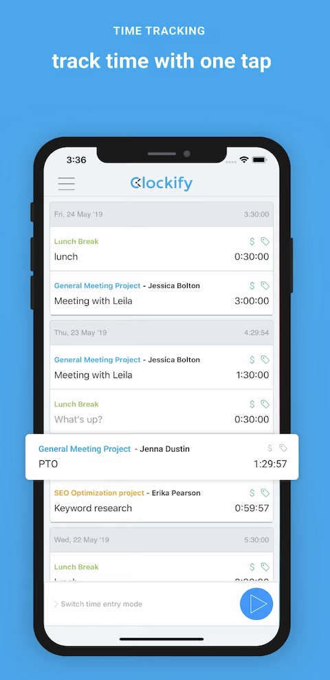 Clockify iOS screenshot aplikace 1 Clockify iOS screenshot aplikace