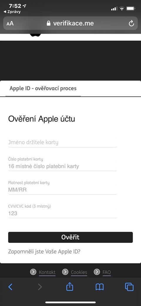 Phishing na uživatele produktů společnosit Apple