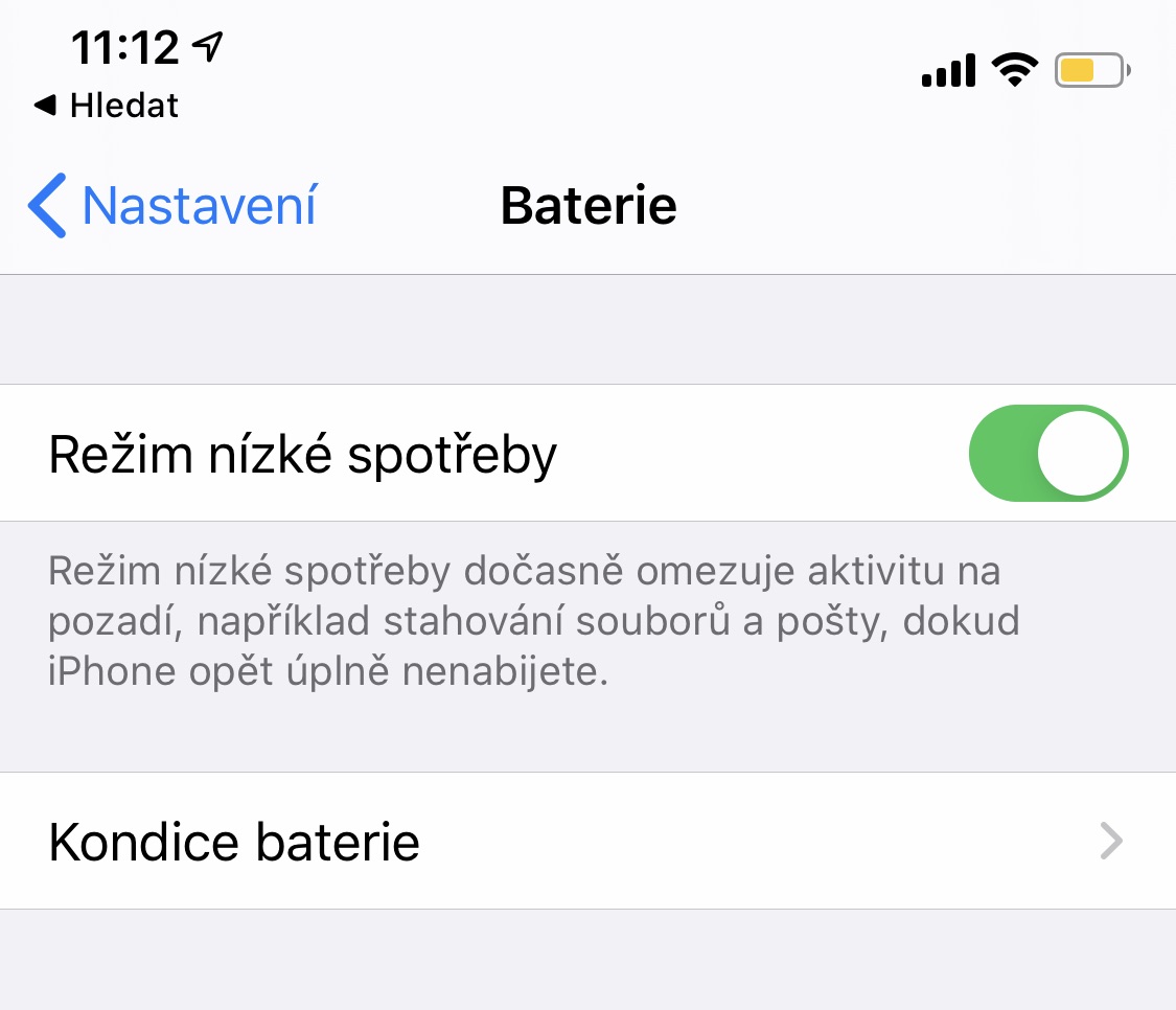 iOS 13 Nastaveni baterie rezim nizke spotreby