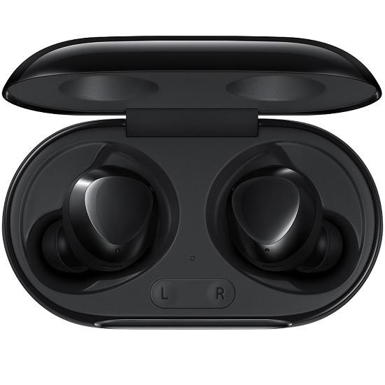 black wireless earbuds case open