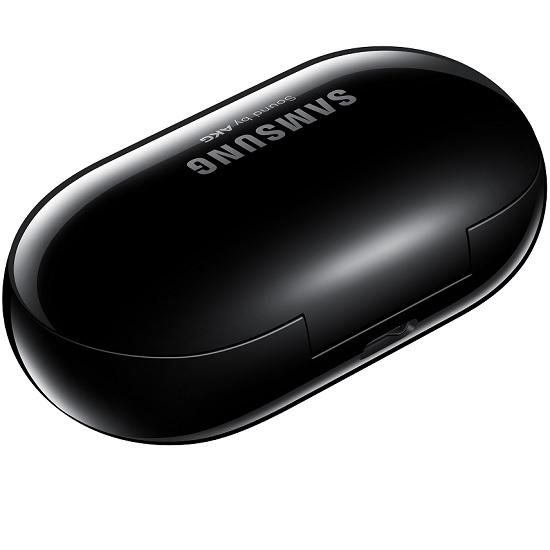 black wireless earbuds case top view