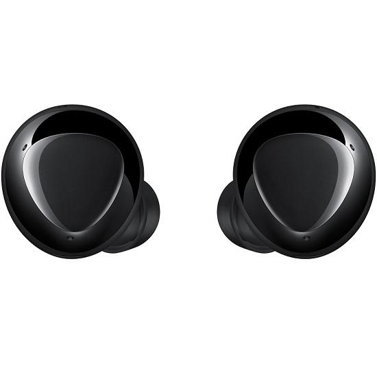 black wireless earbuds front view