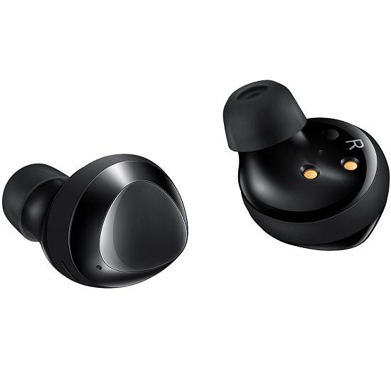 black wireless earbuds pair