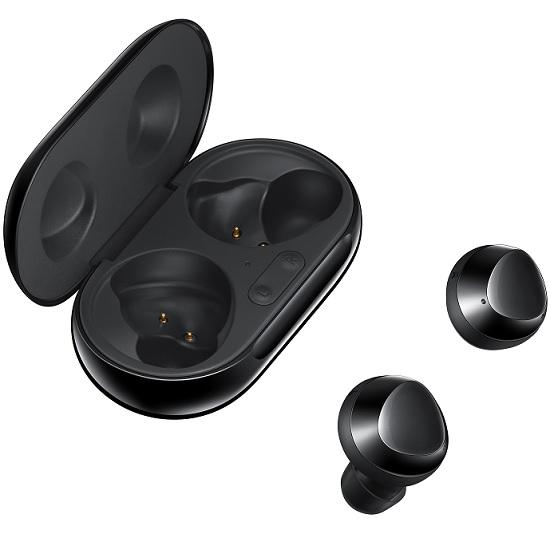 black wireless earbuds with case