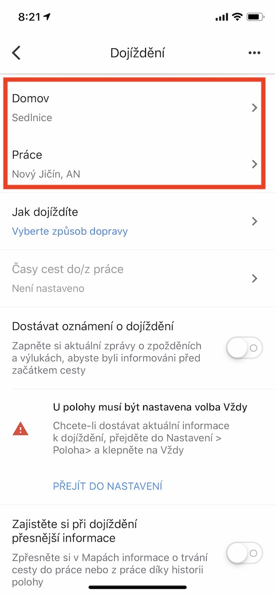 google_maps_domov_prace_ios4 google maps nastavení domovské a pracovní adresy