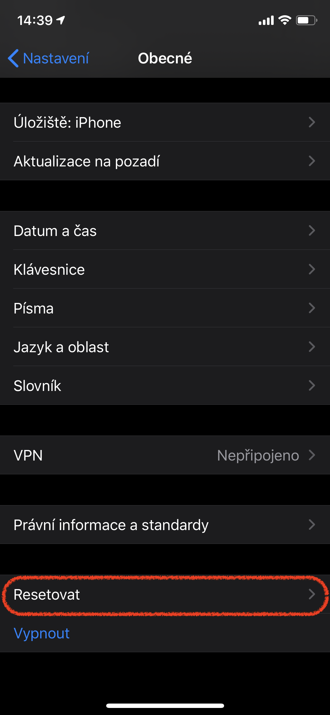 Screenshot nastavení