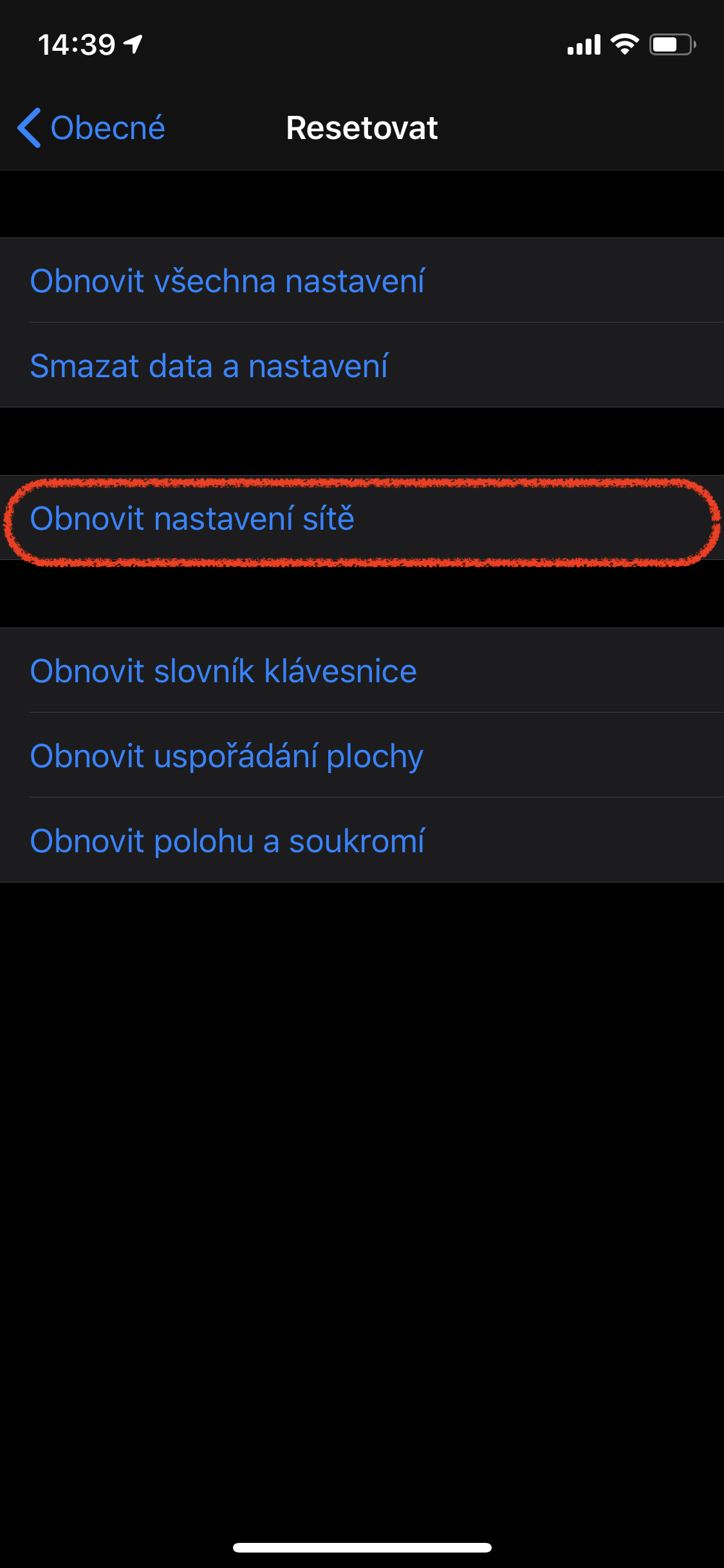 Screenshot nastavení
