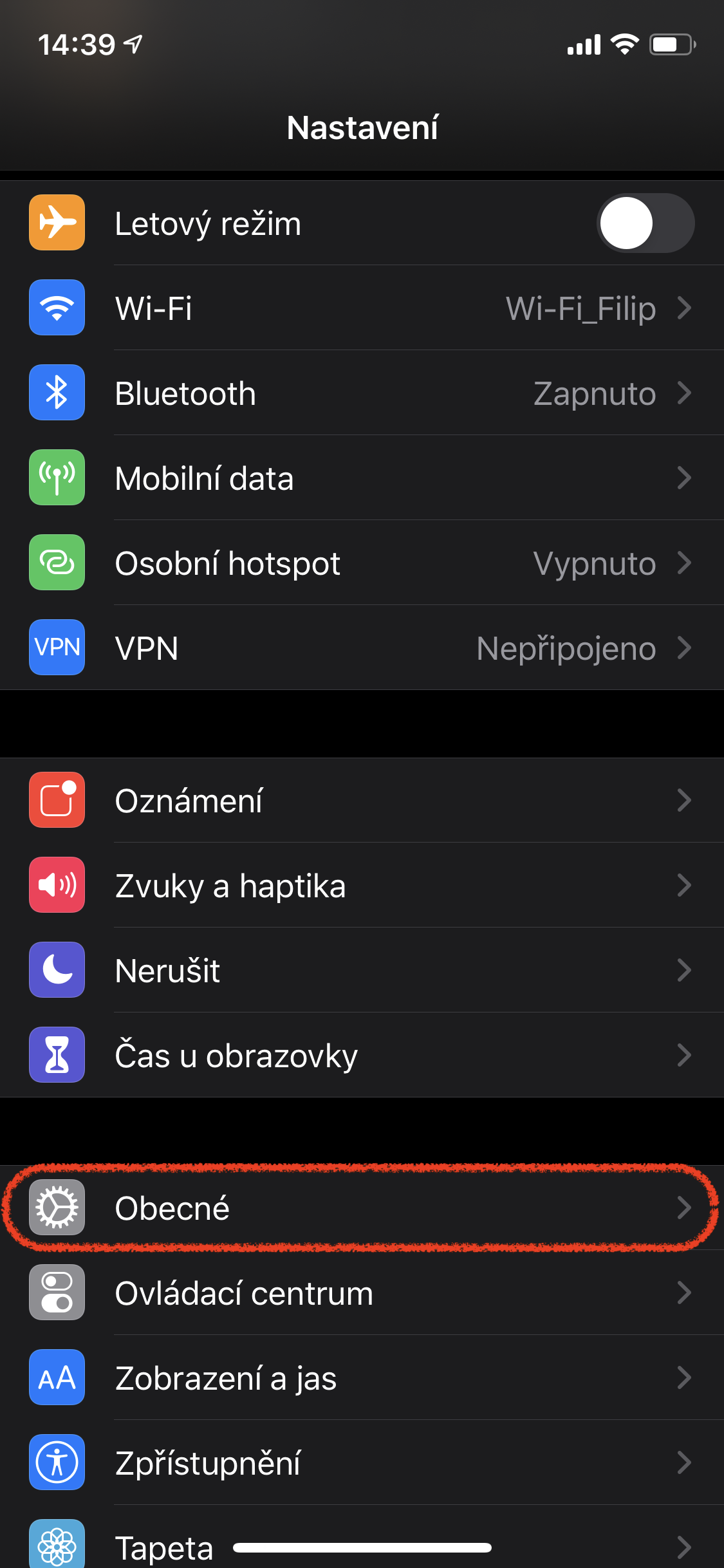 Screenshot nastavení