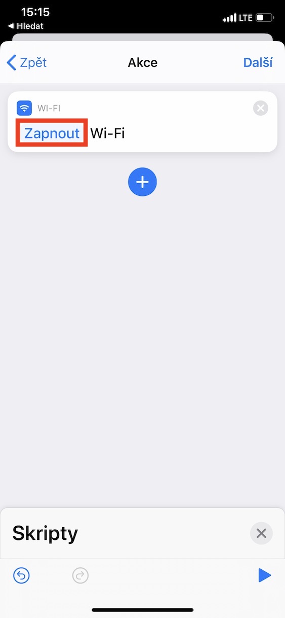 automatizace_facetime_wifi11 vytvoření automatizace při zapnutí facetime vypnout wifi