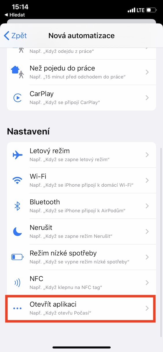 automatizace_facetime_wifi4 vytvoření automatizace při zapnutí facetime vypnout wifi
