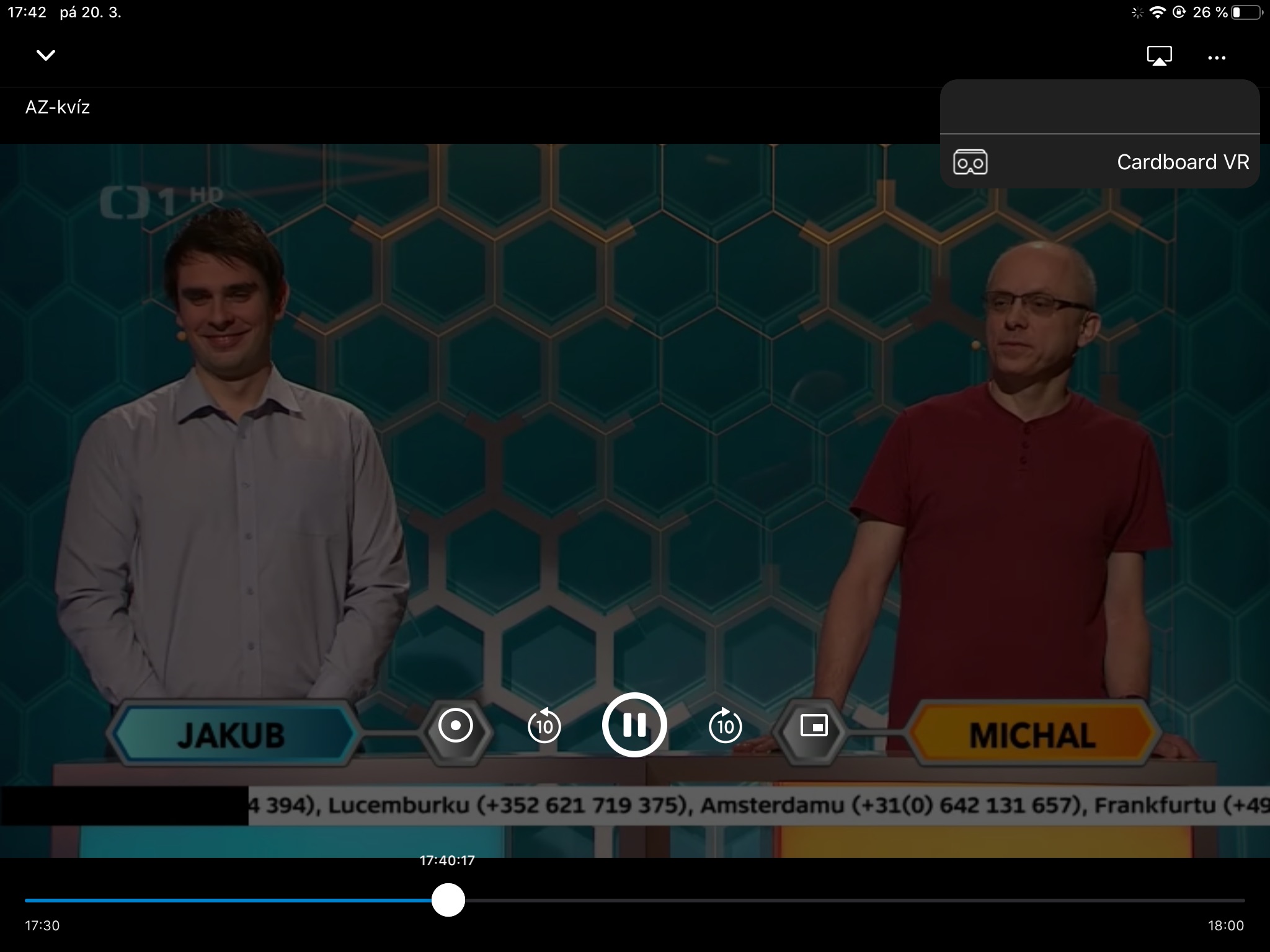 Screenshot z aplikace Sledování TV na iPadu