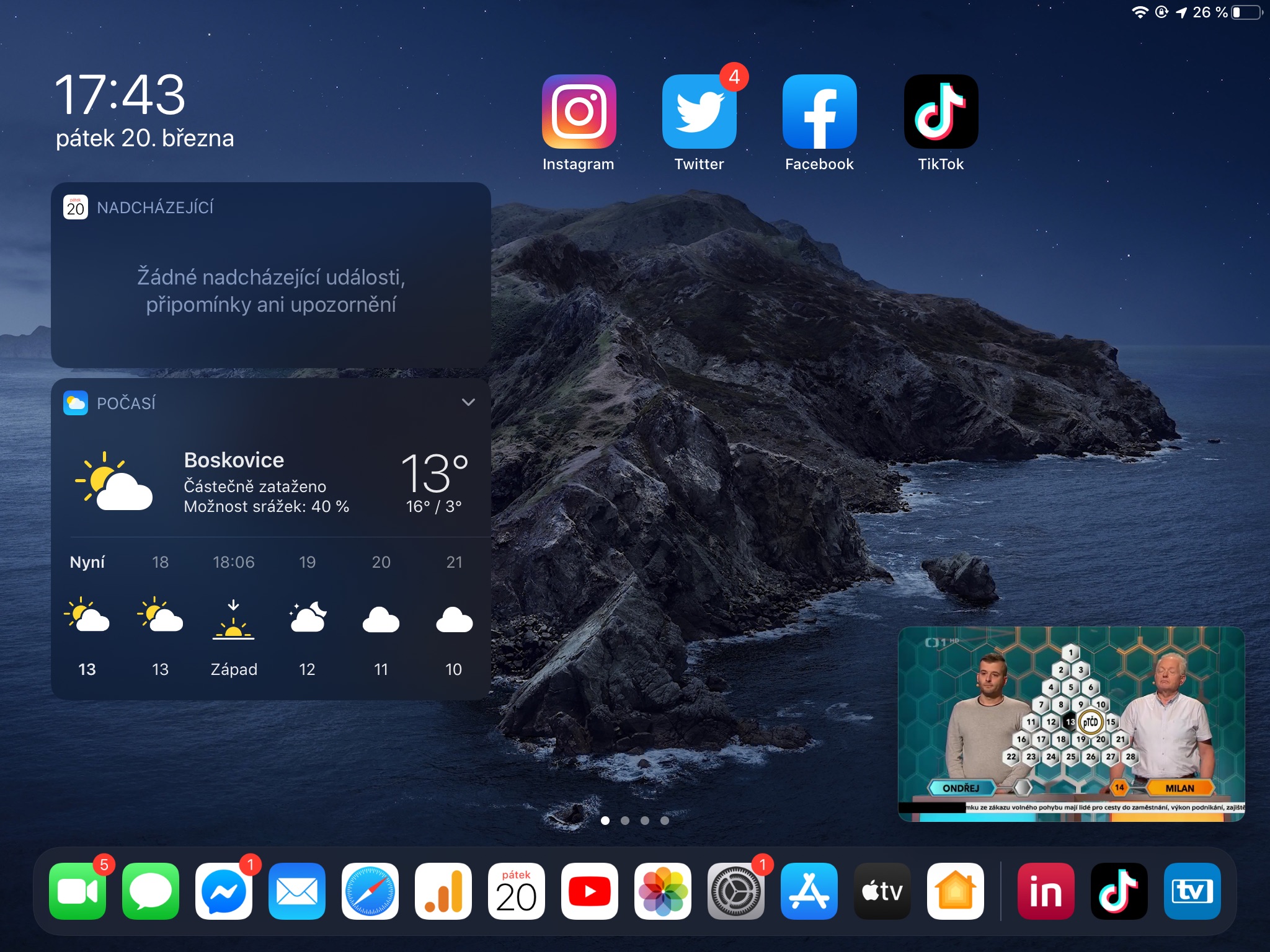Screenshot z aplikace Sledování TV na iPadu