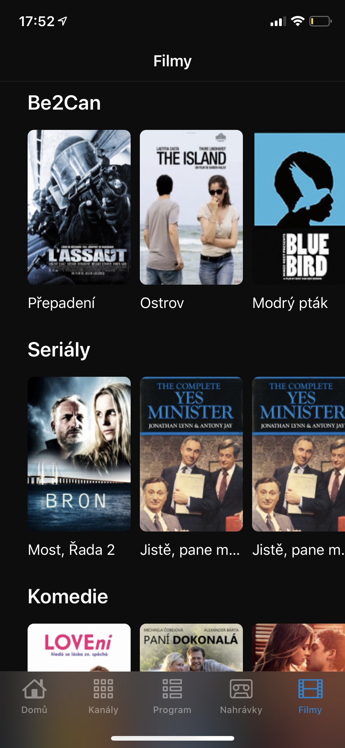 Screenshoty aplikace Sledování TV z iPhonu