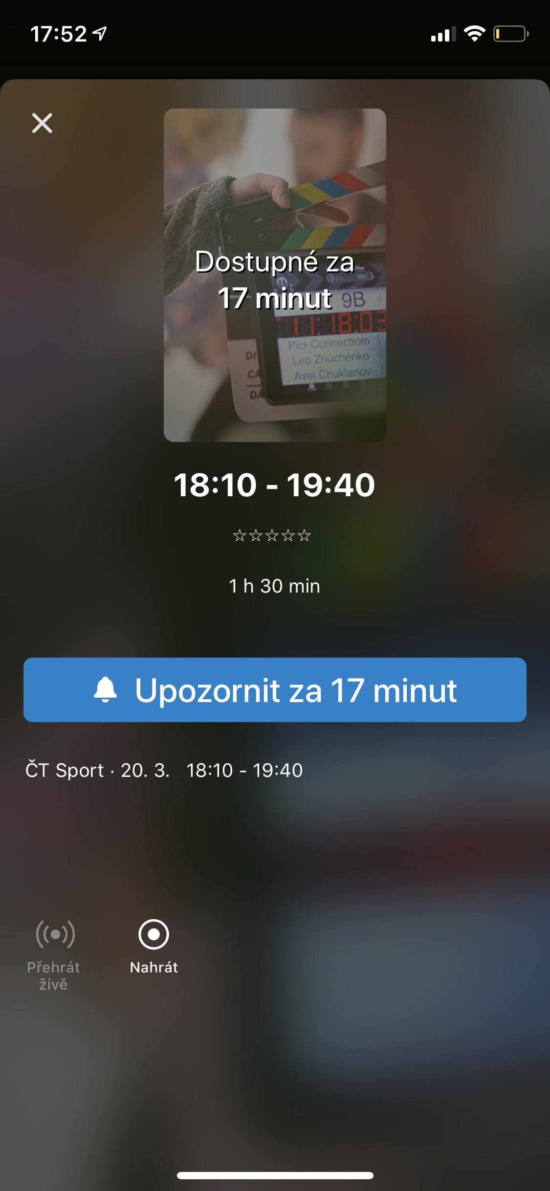 Screenshoty aplikace Sledování TV z iPhonu