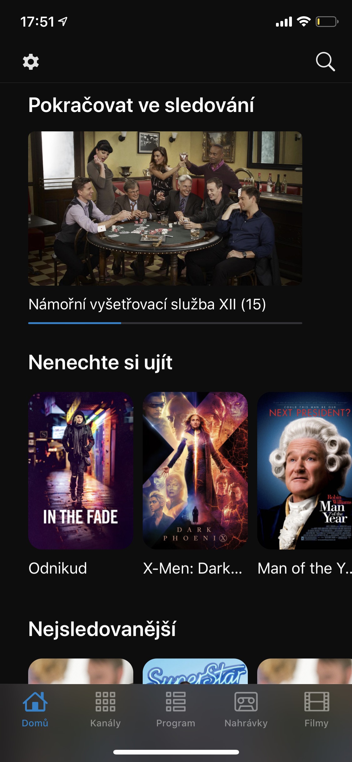 Screenshoty aplikace Sledování TV z iPhonu