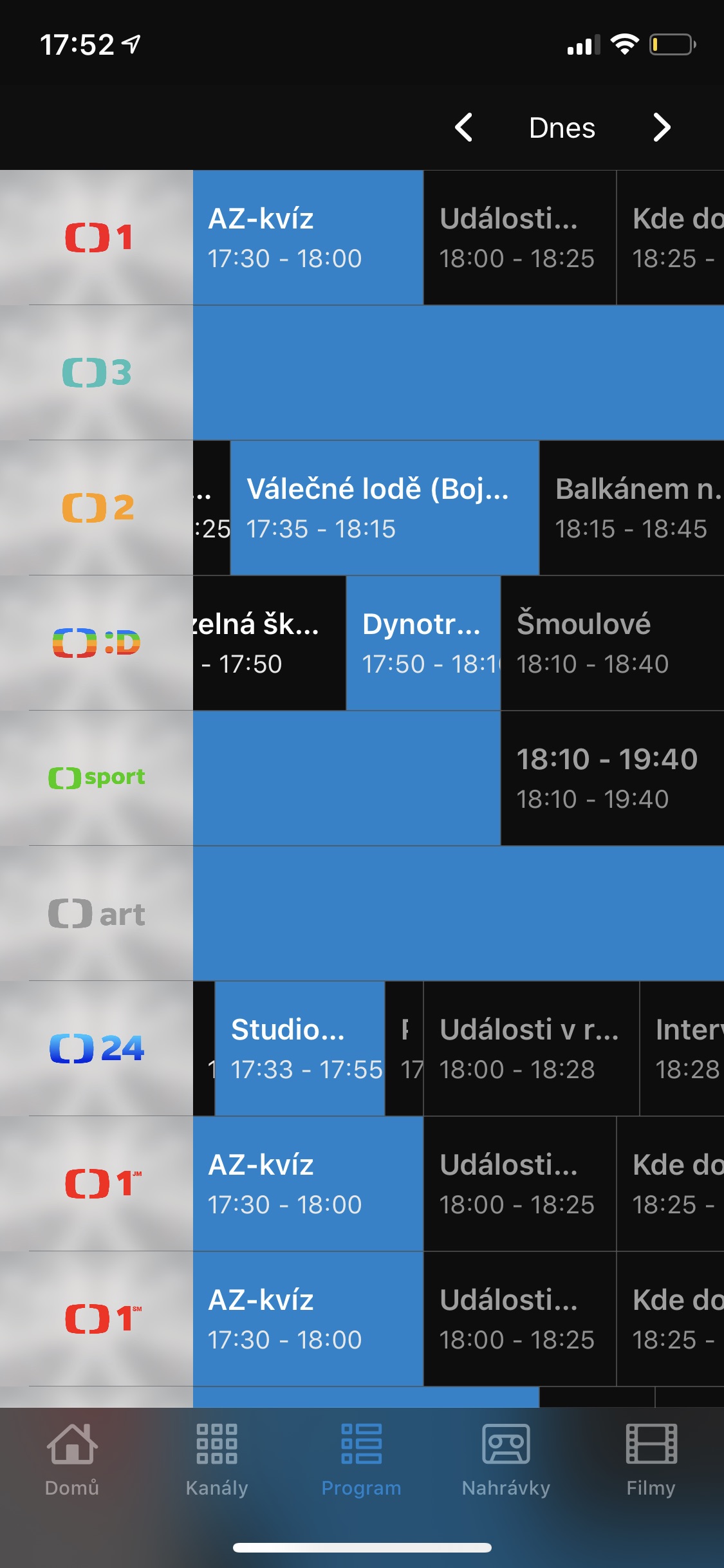 Screenshoty aplikace Sledování TV z iPhonu