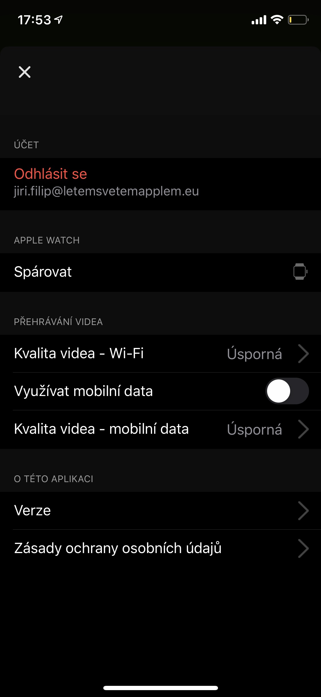Screenshoty aplikace Sledování TV z iPhonu