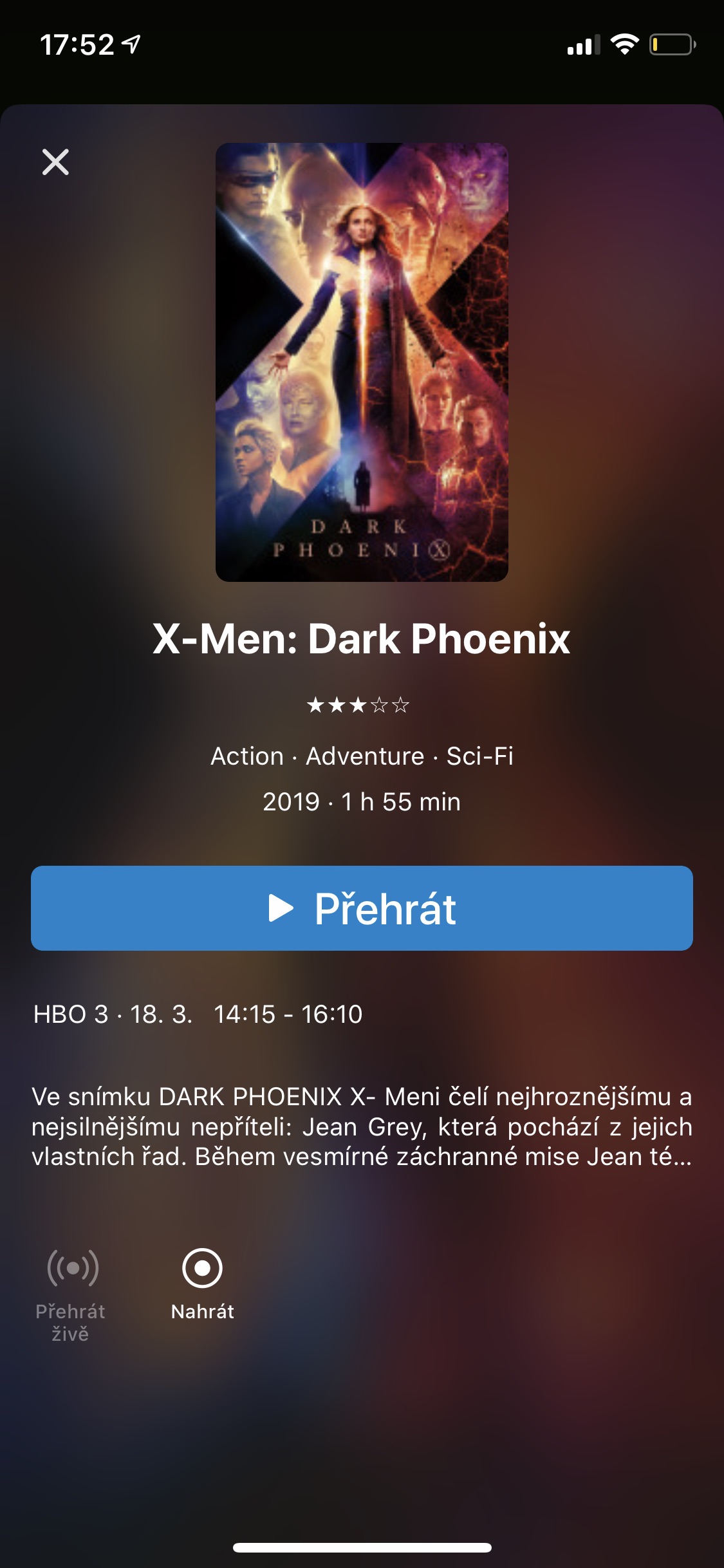 Screenshoty aplikace Sledování TV z iPhonu