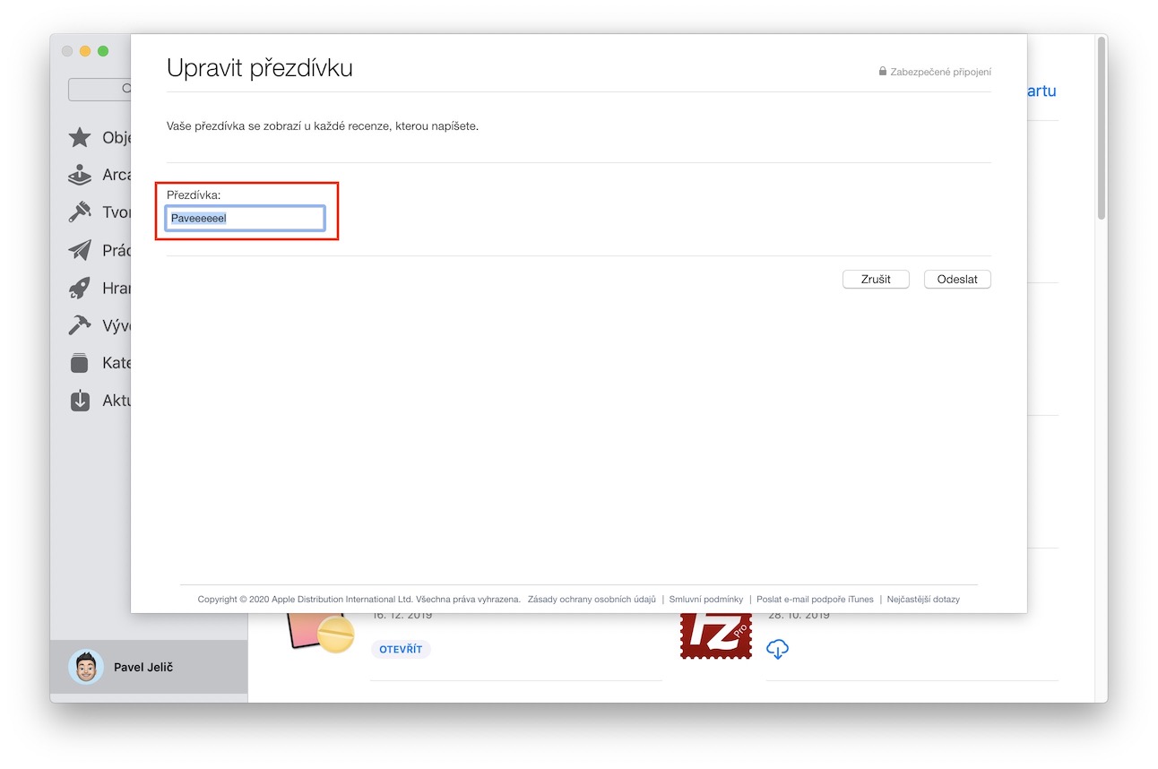 zmena_prezdivky_macos6 změna přezdívky v app storu