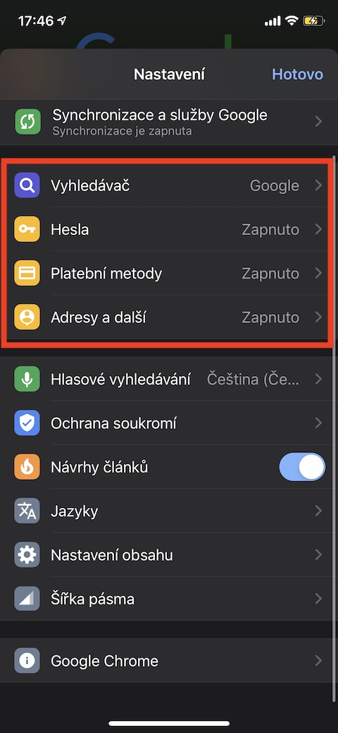 Chrome iOS Platby hesla adresy 2 Chrome iOS Platby hesla adresy
