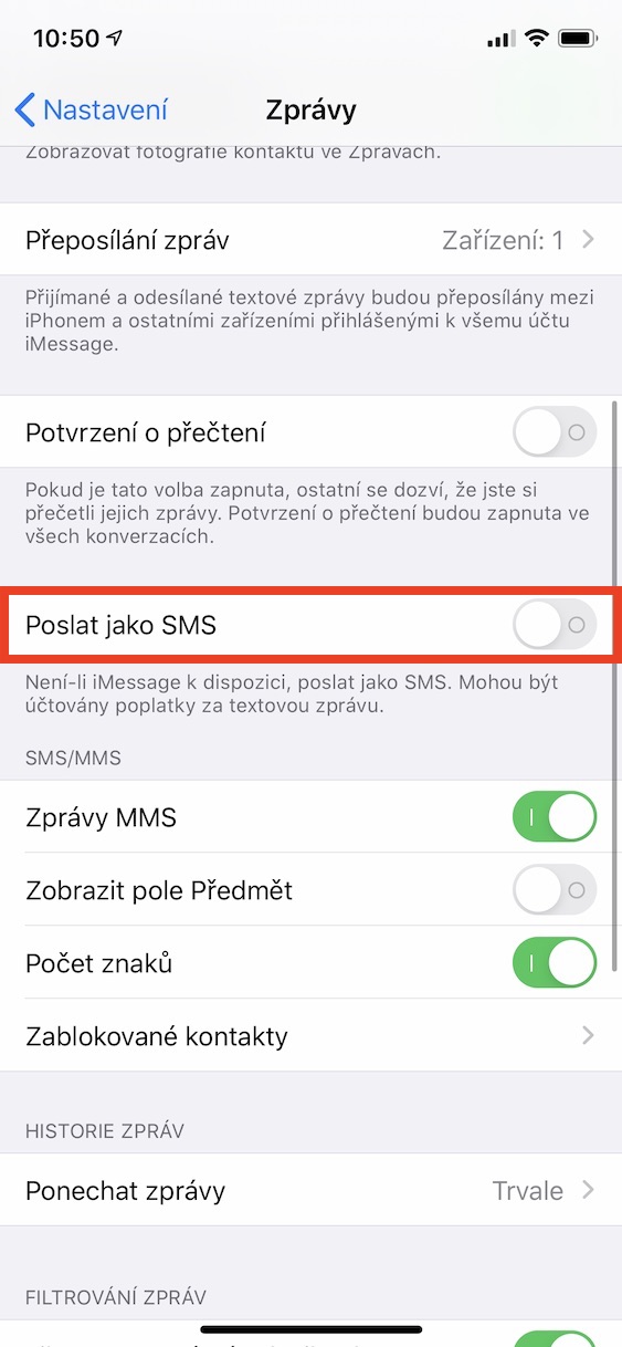 Jak poslat SMS místo iMessage?
