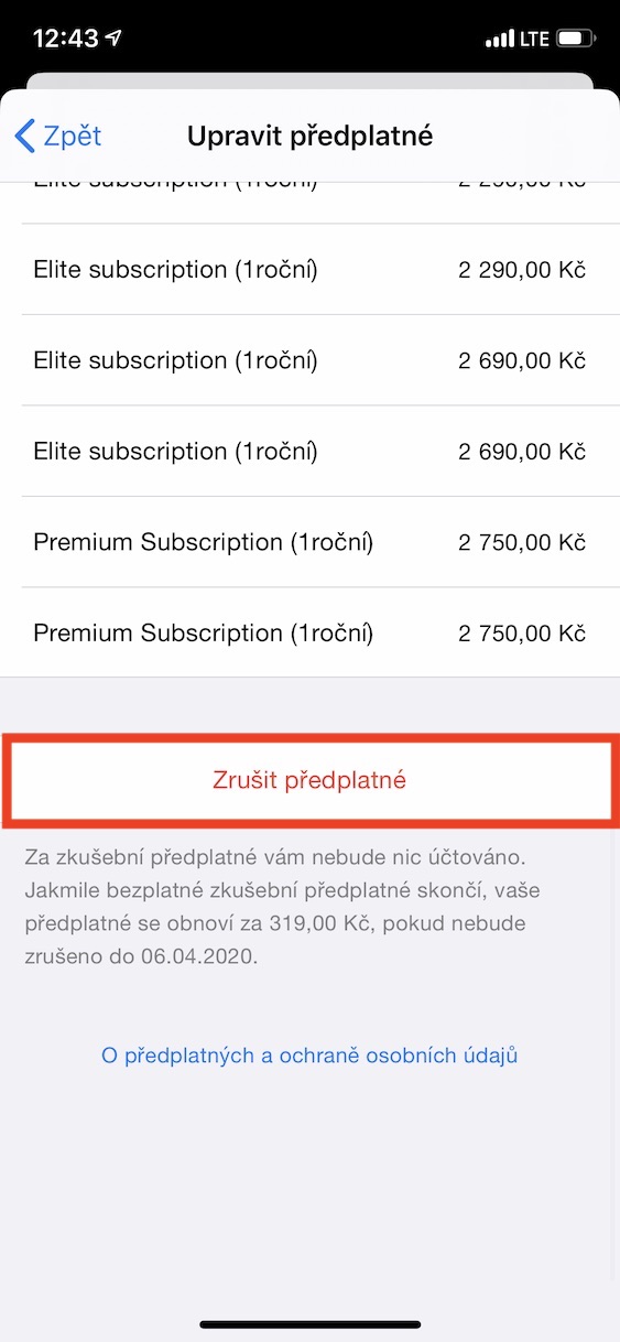 predplatne_ios8 zrušení předplatného ios