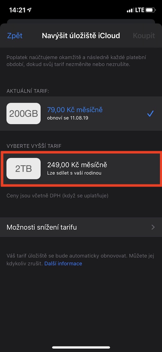 zmena_Tarifu_icloud1 změna tarifu icloud