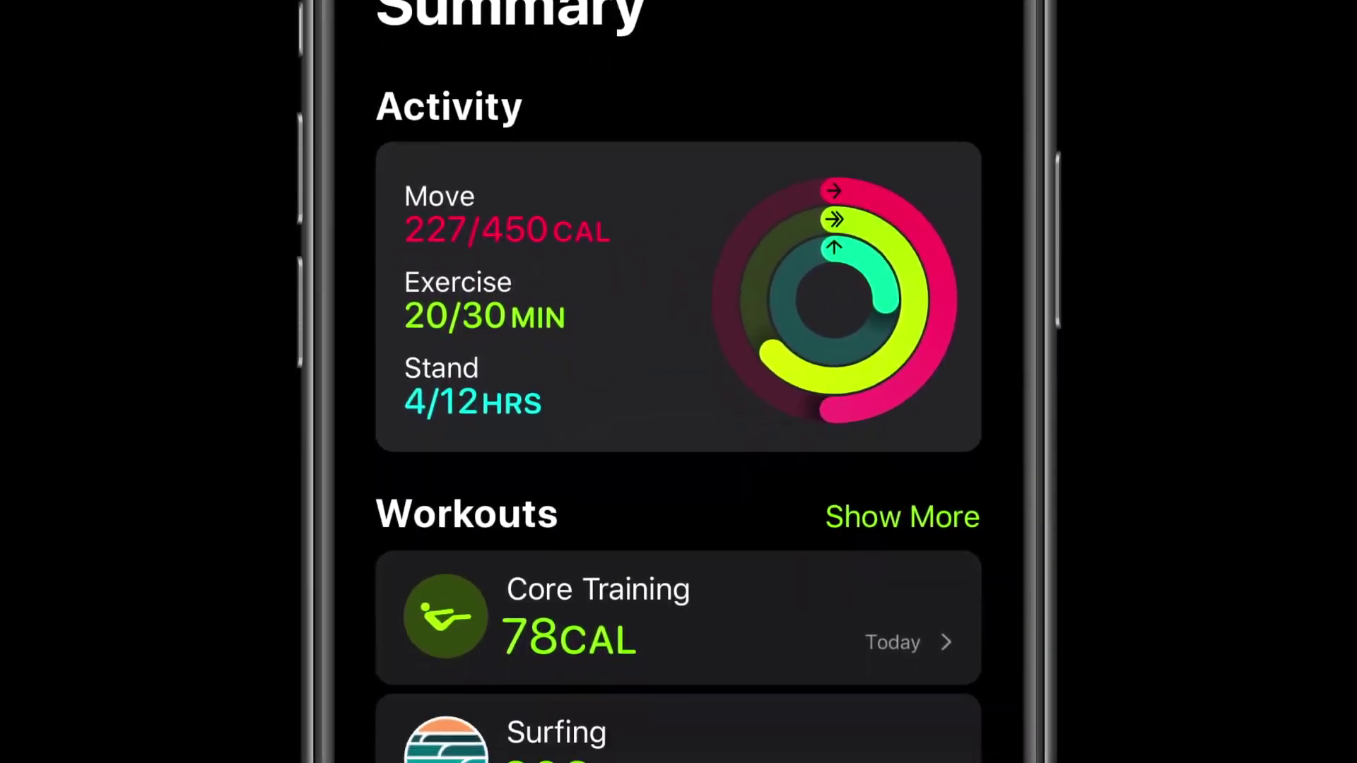 activity summary closeup