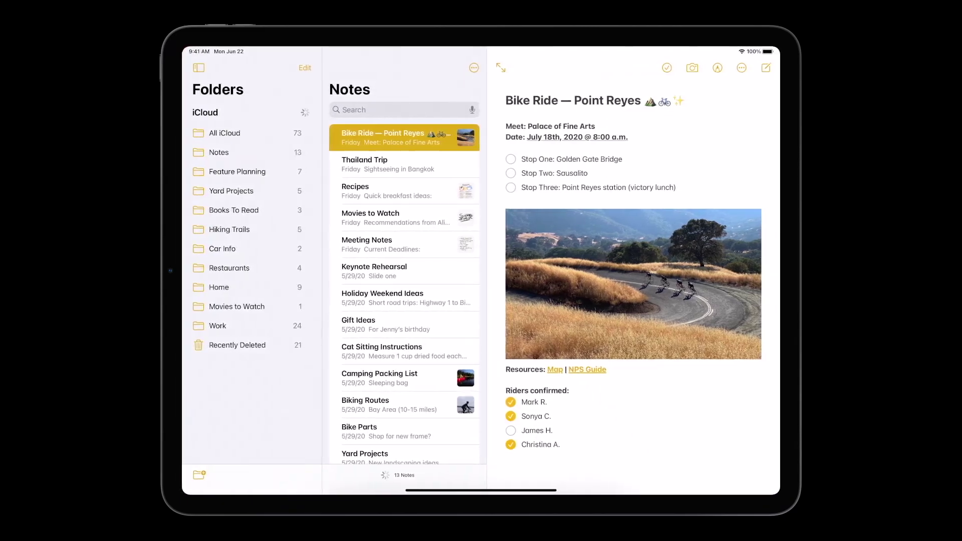 ipad notes bike ride