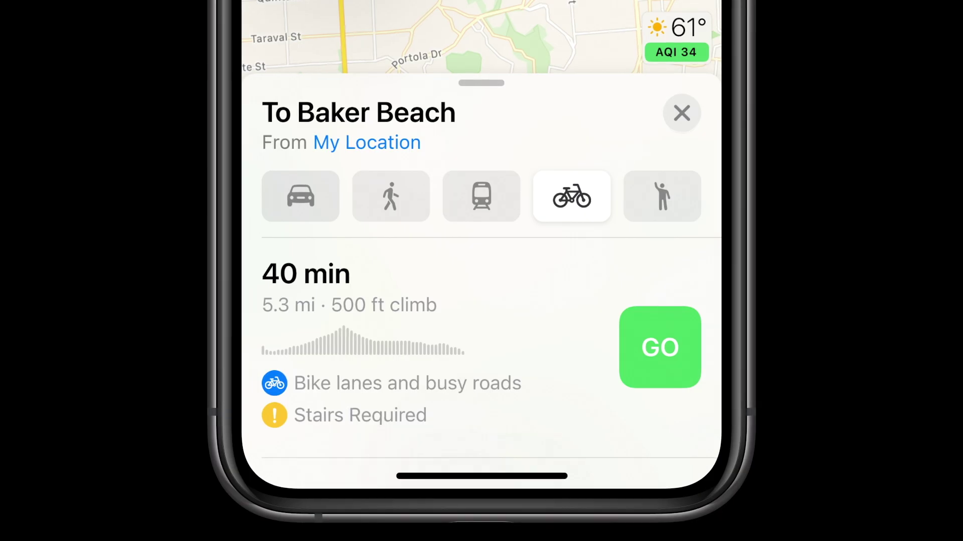 iphone maps cycling directions