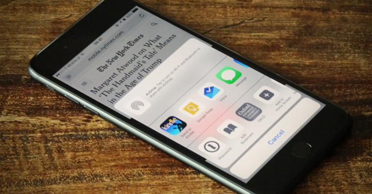 menu sdílení na iphone
