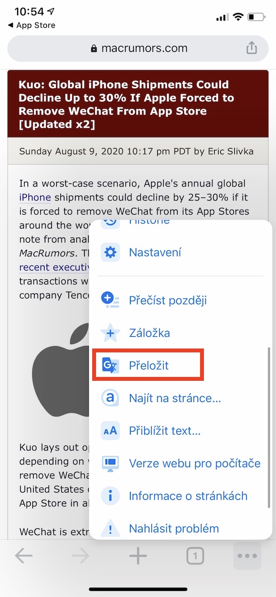 chrome_ios_preklad4 překlad v google chrome