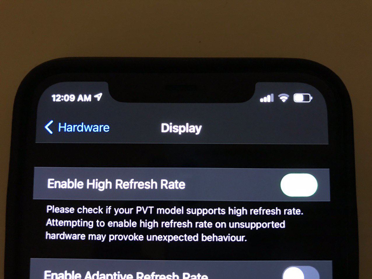 phone display settings closeup
