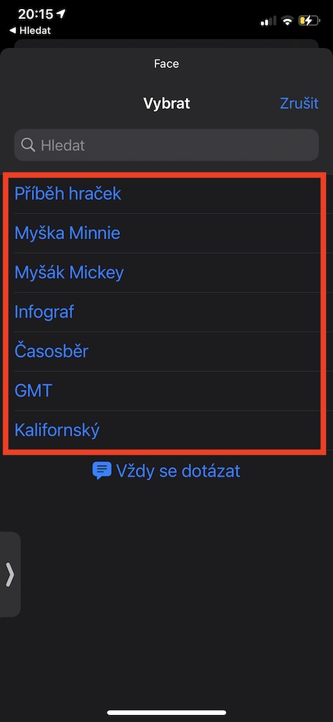 Zkratky zmena ciferniku Apple Watch