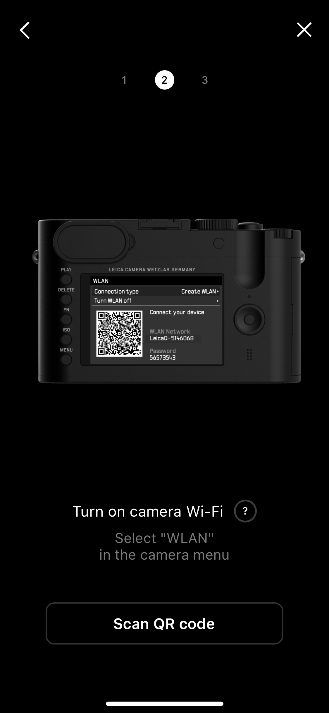 leica camera wifi setup screen