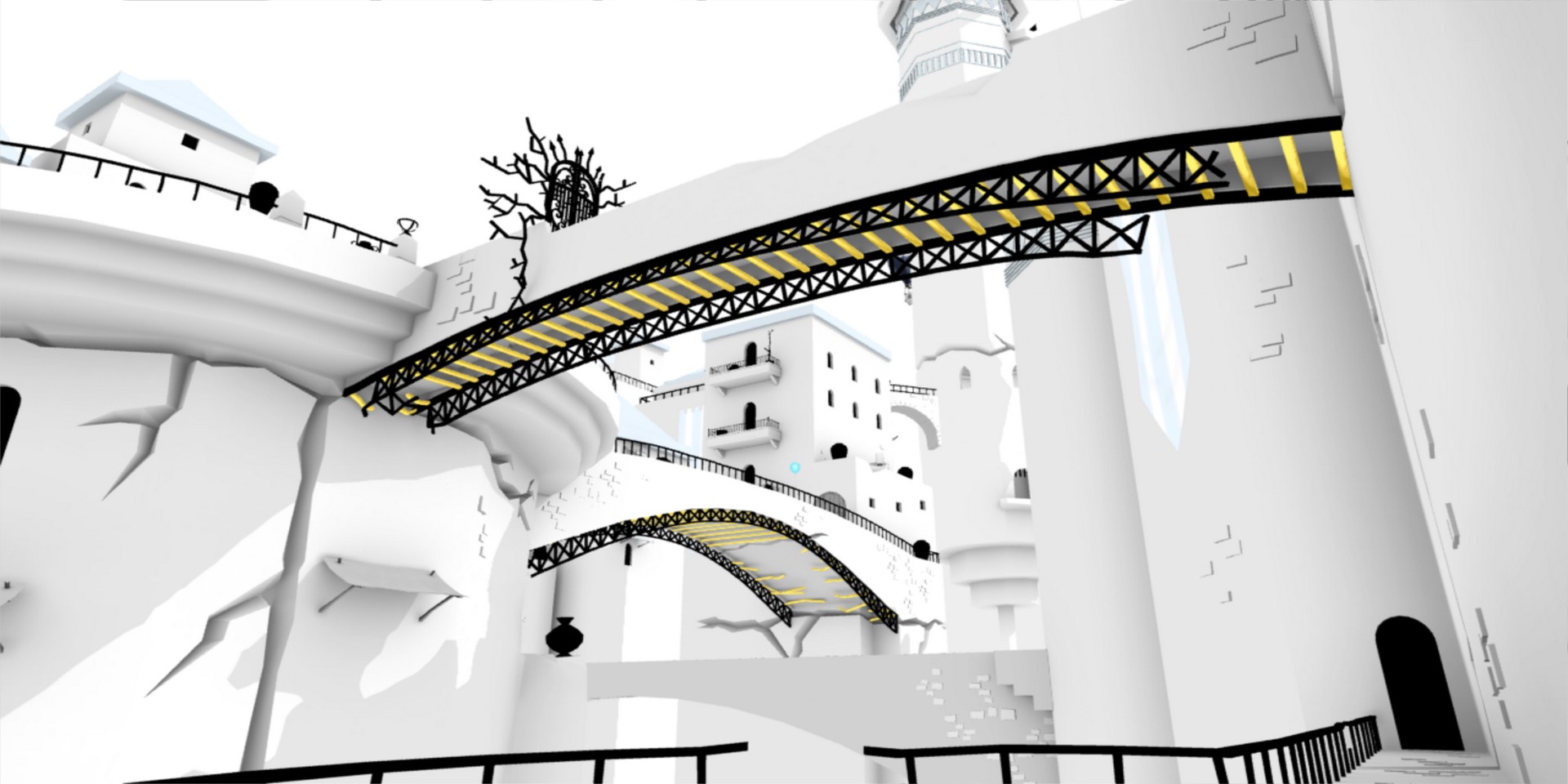 monochrome cityscape bridges