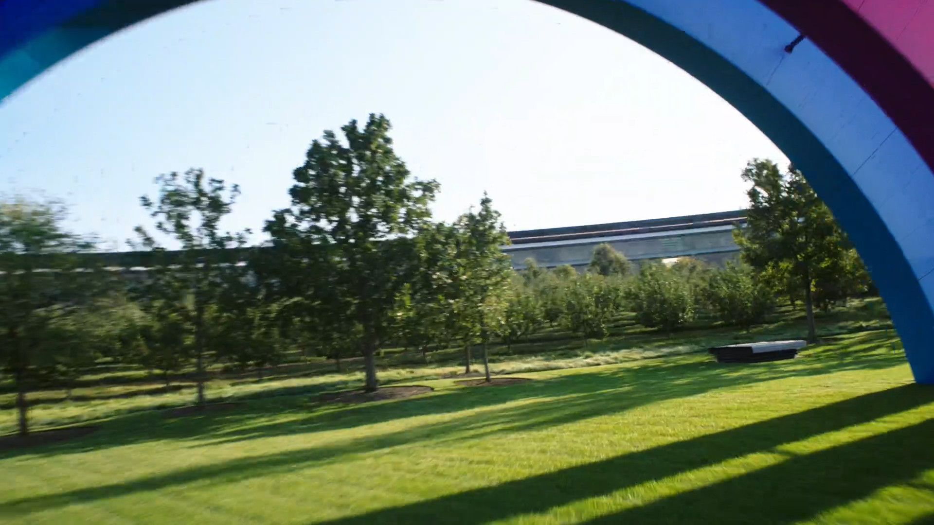 park with colorful arch