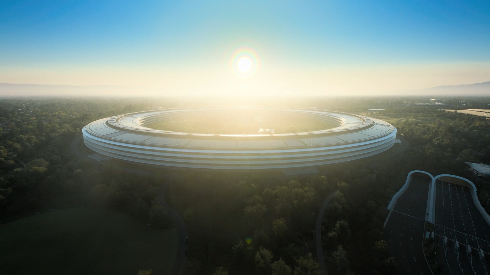 aerial view campus sunrise