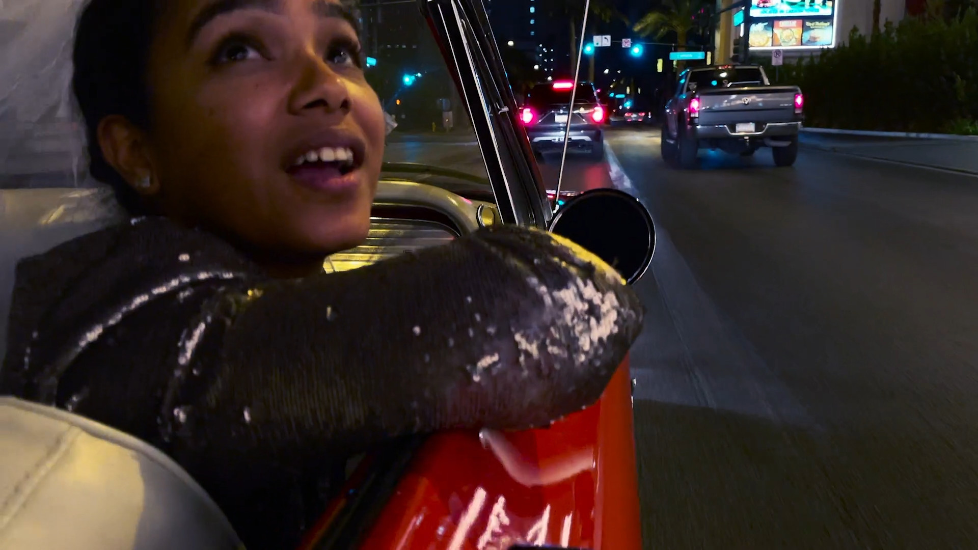 bride in car night drive