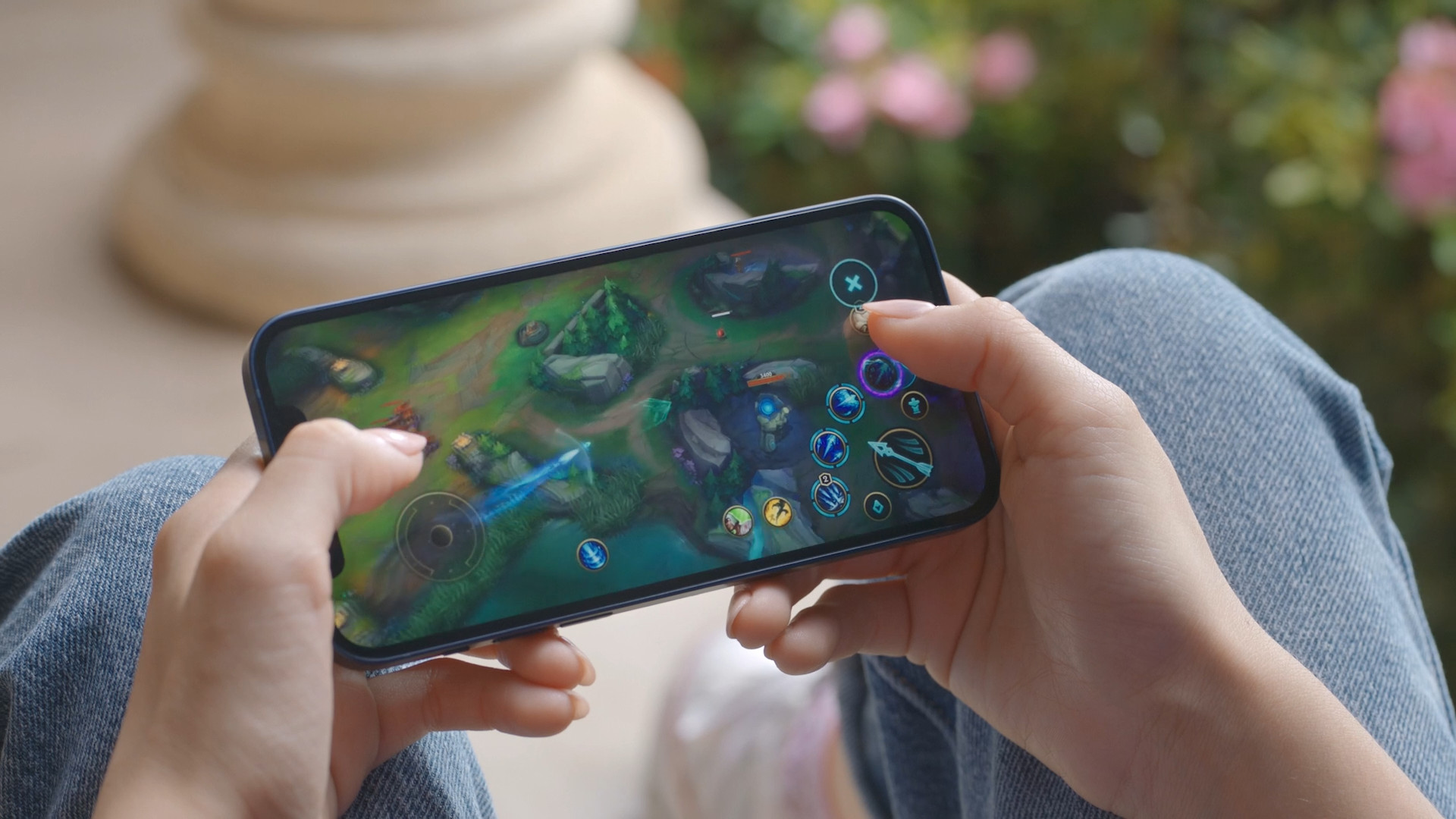 casual mobile gaming outdoors