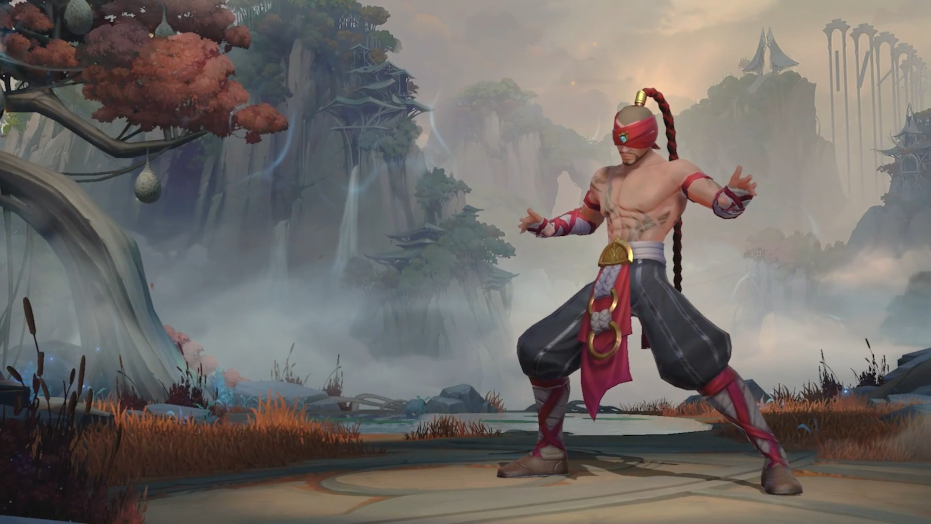 martial artist in mystical landscape