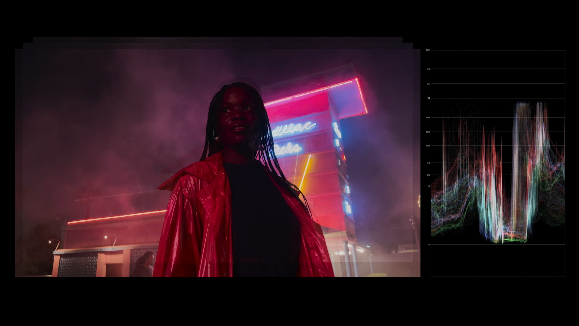 neon night scene portrait