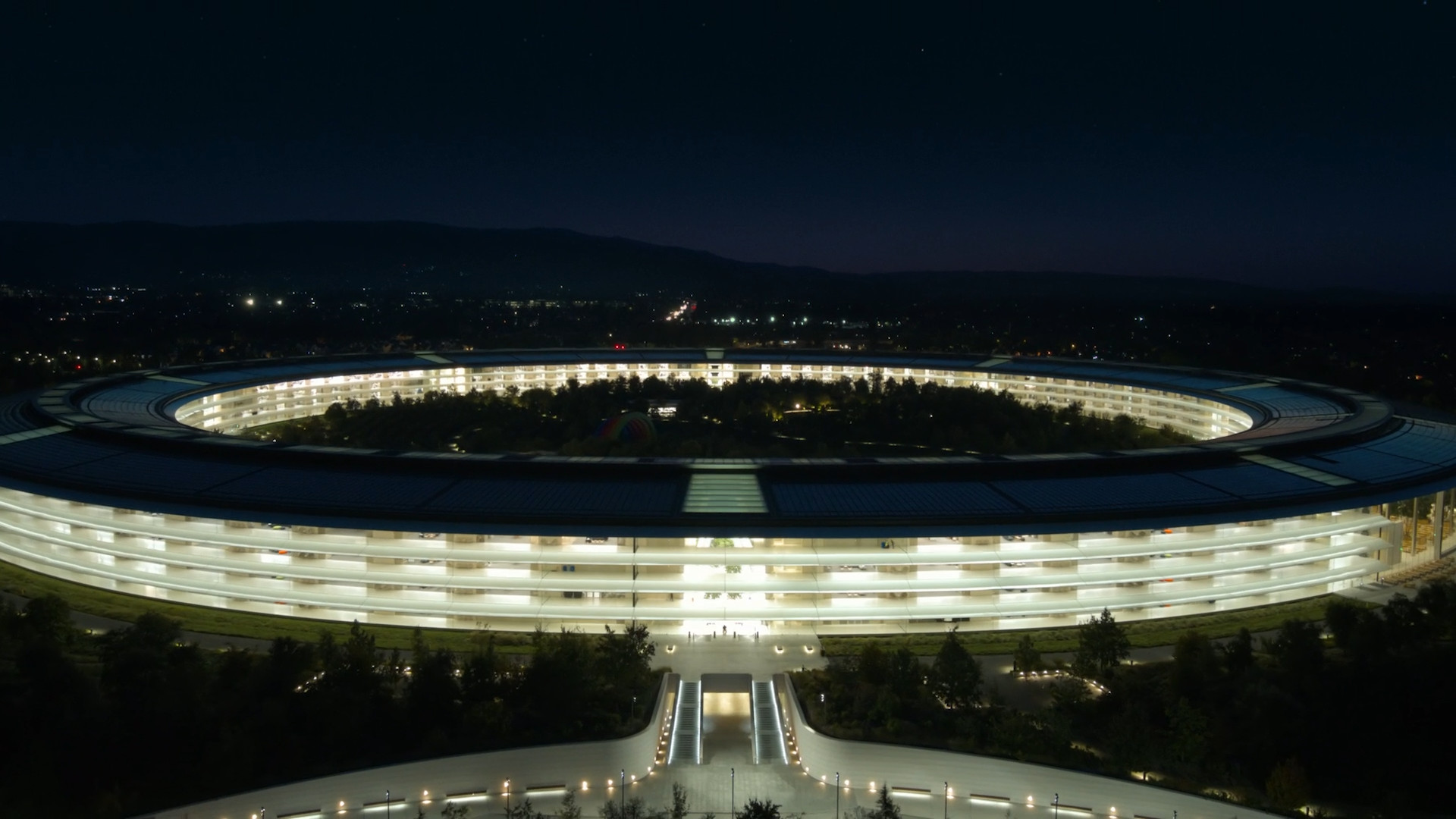 night aerial view campus