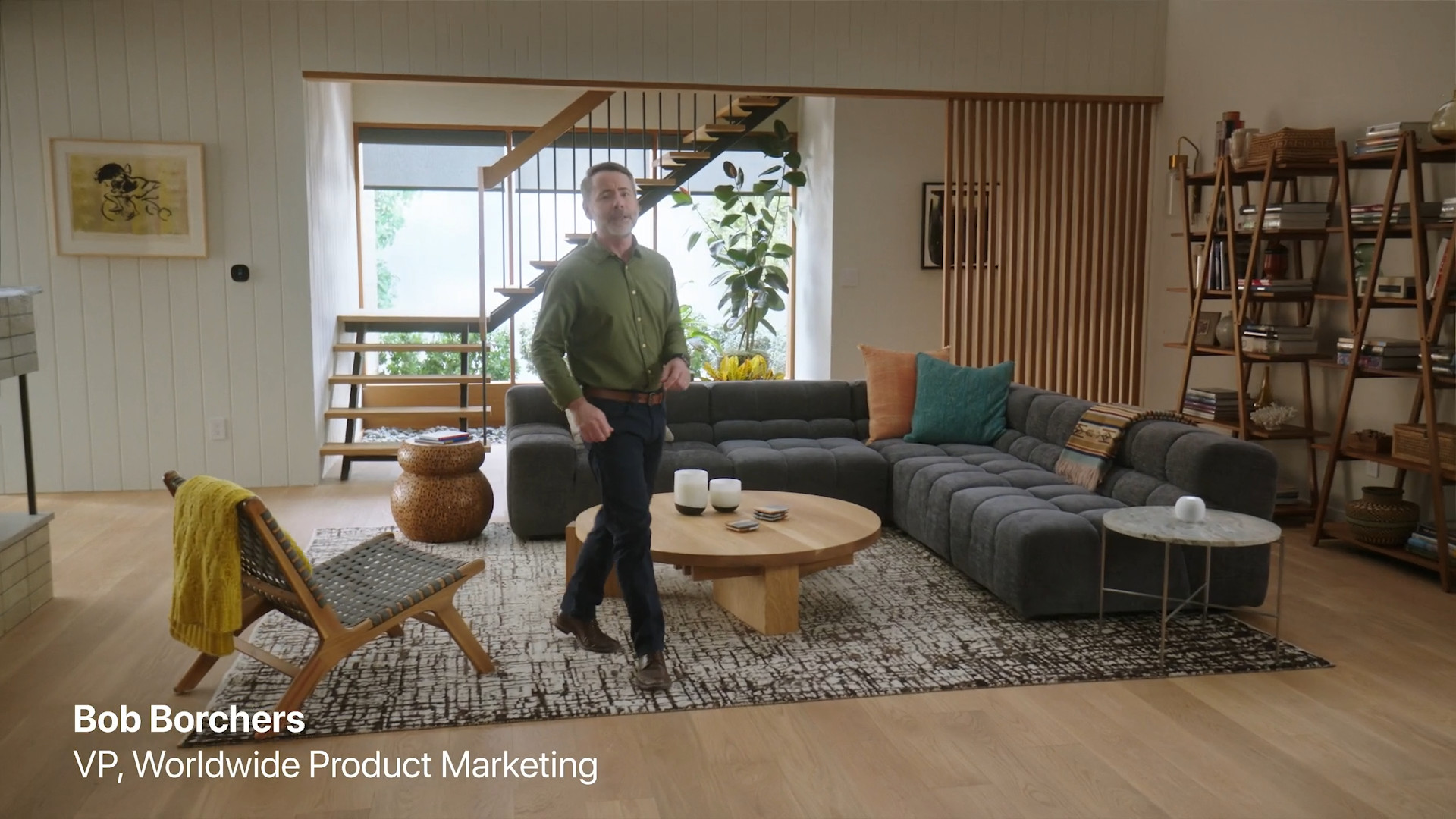 person in modern living room