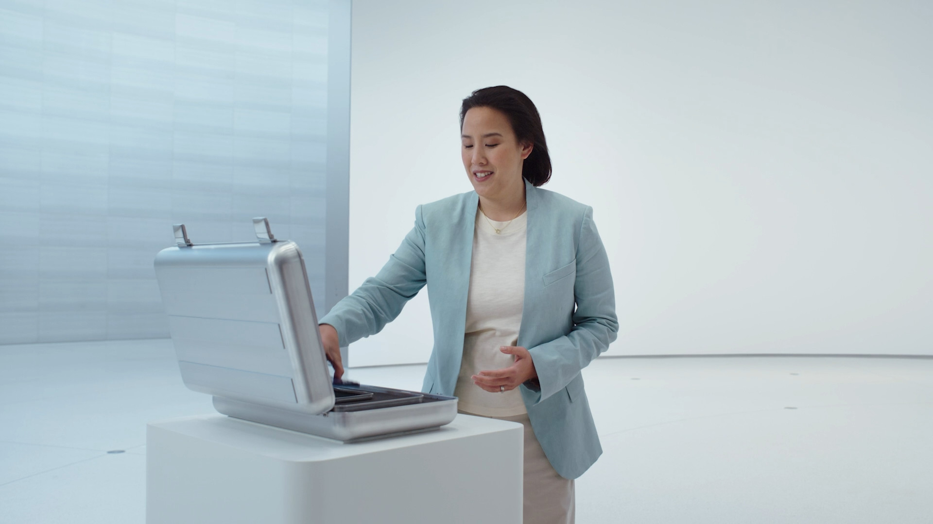 person with metal case