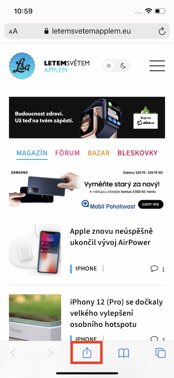 web_na_plochu_ios1 stránka ze safari na domovské obrazovce