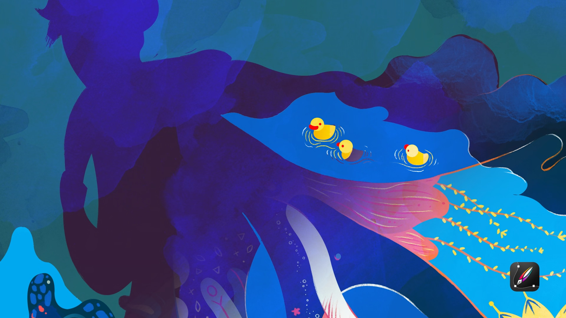 abstract art with ducks