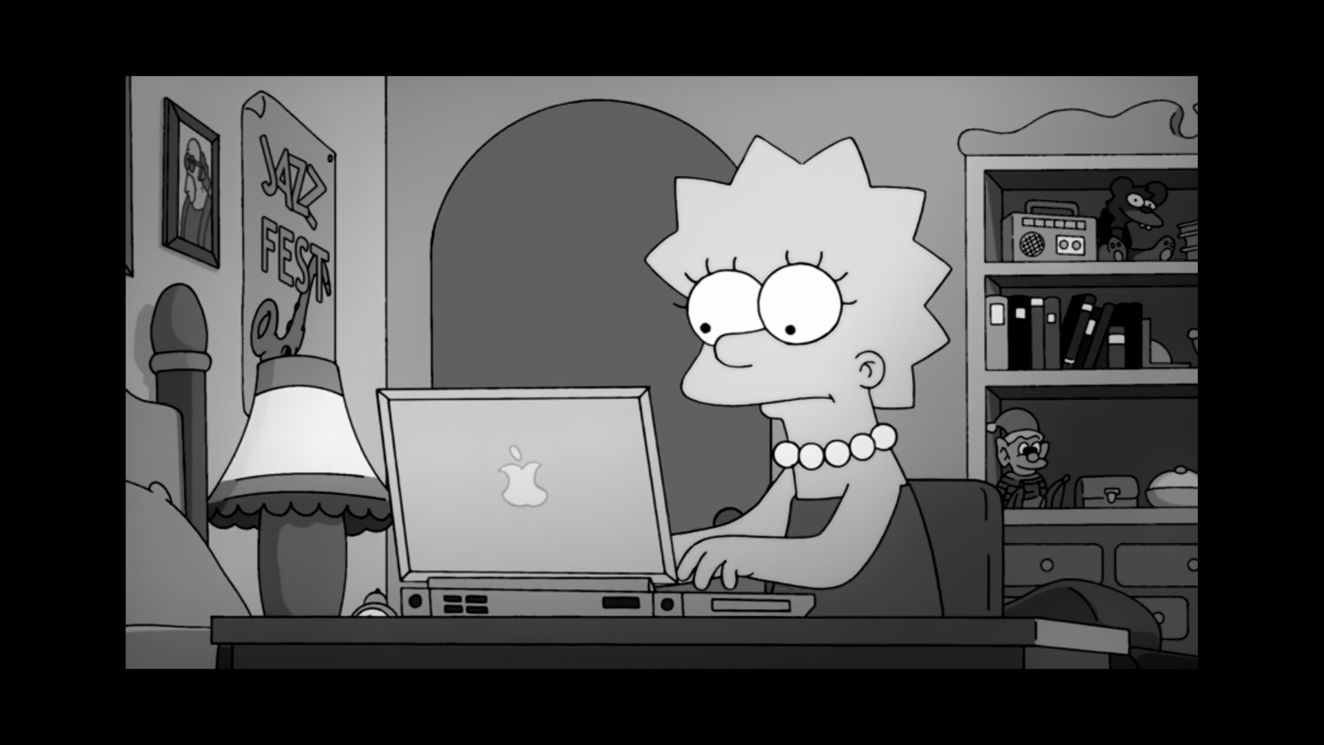 animated character using laptop